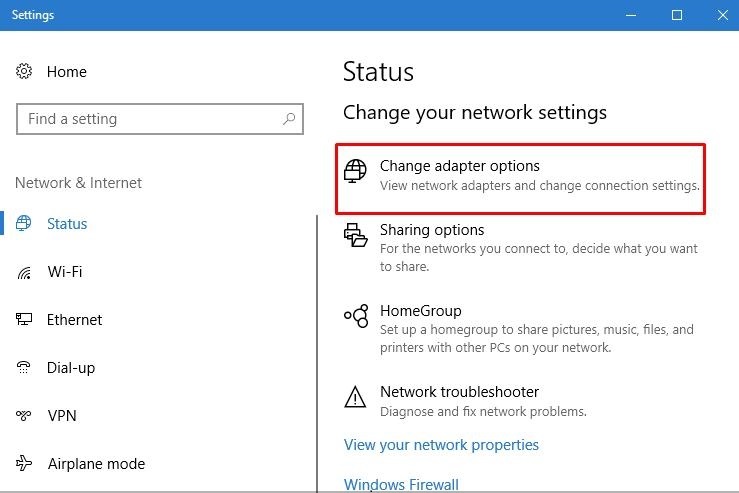 Change adapter setting