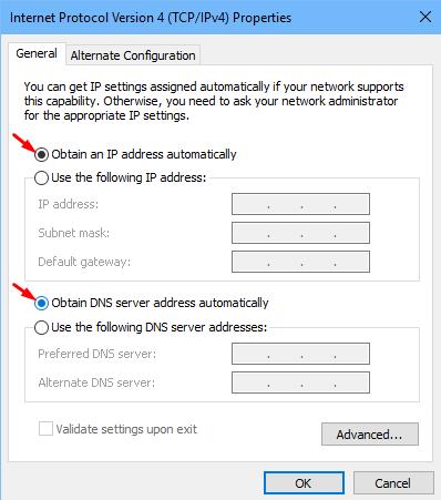 Obtain an IP address automatically